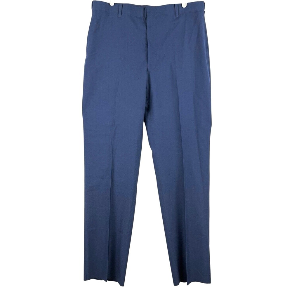 DSCP Men's Wool Blend Navy Trouser Pants Sz 37S Unhemmed Flat Front Straight NWT